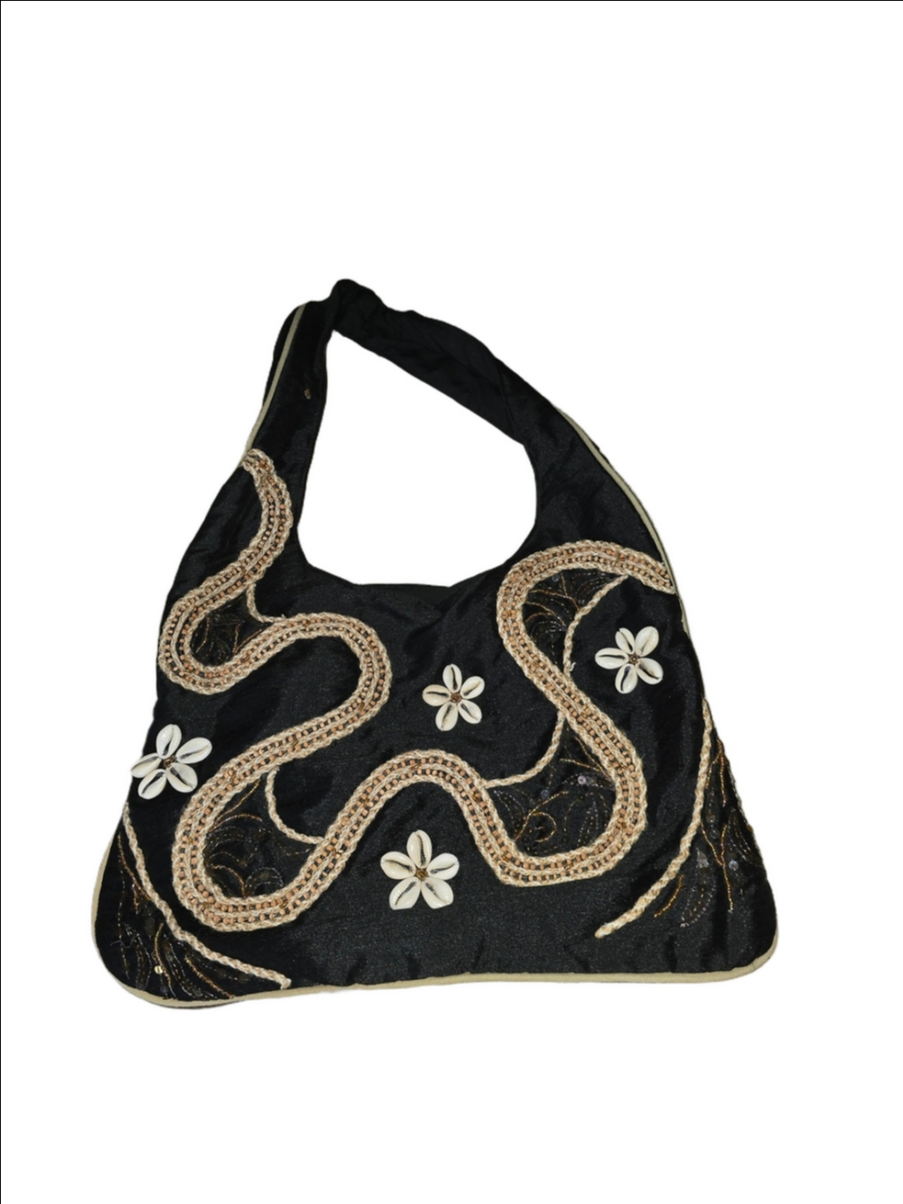 SHELLS & Black Embroidered  Shoulder Bag